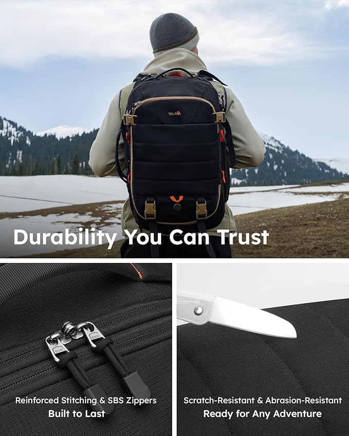 Tolaccea Carry on Travel Backpack, TSA Friendly Flight Approved Laptop Backpack Duffle Bag for Men Women with Dual Laptop Storage for 17.3", USB Charging Port, Business Rucksack 40L-50L Expandable