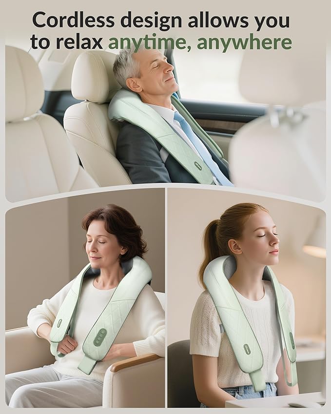 Cordless Neck Massager for Pain Relief Deep Tissue, Shiatsu Neck Back Massager Rechargeable Portable Kneading Shoulder Massage for Body Muscle Pain Relief, Gifts for Mom Dad Lovers