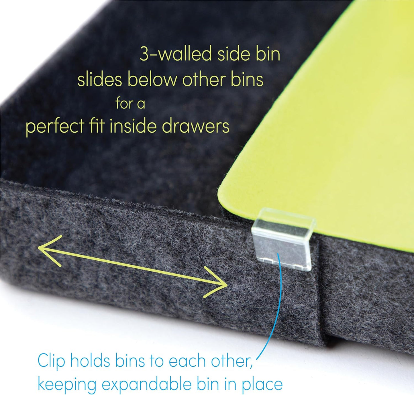 Three by Three Seattle Felt·Like·It! Felt Bins for Office, Crafts, Classroom, Living Room, Bedroom: Includes Expandable Sliding Bin for Custom Fit, Multicolor, Set of 8