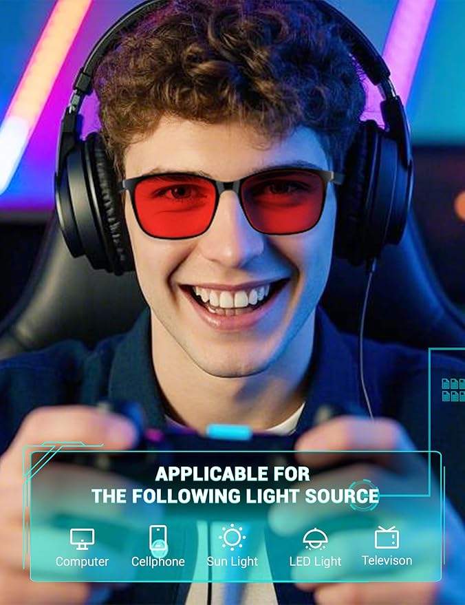 TIJN Sleep Glasses for 99.9% Blue Green Light Blocking Dual AR Coatings Red Lens for Computer Gaming Reduce Eyestrain, TR90, Black