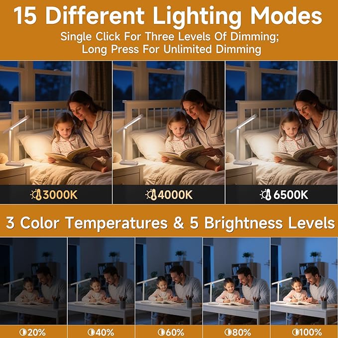 Magnetic Led Desk Lamp: 2 in 1 Reading Lamp with Phone Holder & USB Charging Port for Home Bedroom Office Study | Dorm Desk Lamp with 3500-6500k Touch Control Dimming | 5 Brightness Levels | White