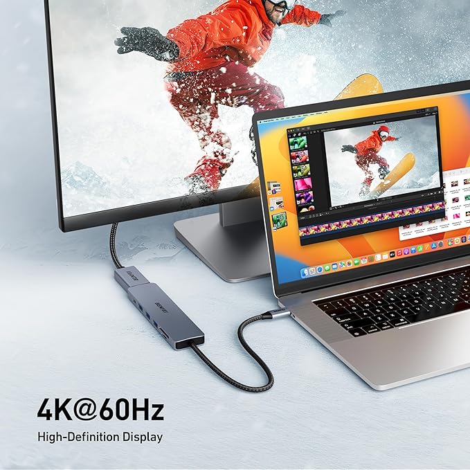 BENFEI USB C HUB 7-in-1 with HDMI(4K@60Hz,Certified), 100W Power Delivery, 3*USB 3.0, SD/TF Card Reader(160MB/s) Compatible with iPhone 15 Pro/Max, MacBook, iPad Pro, iMac, S23, XPS17