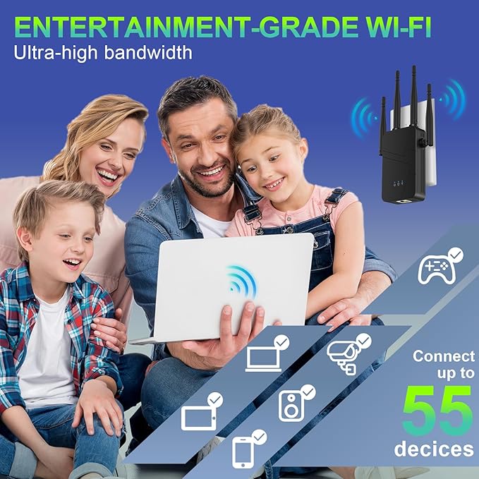 2025 WiFi Extender, 15888 sq.ft Internet Extender WiFi Booster, Long Range Wireless Repeater Signal Amplifier for Home, Mesh Wi-Fi 99% Faster | Broader Than Ever, Support 55+ Devices, 1-Tap Setup