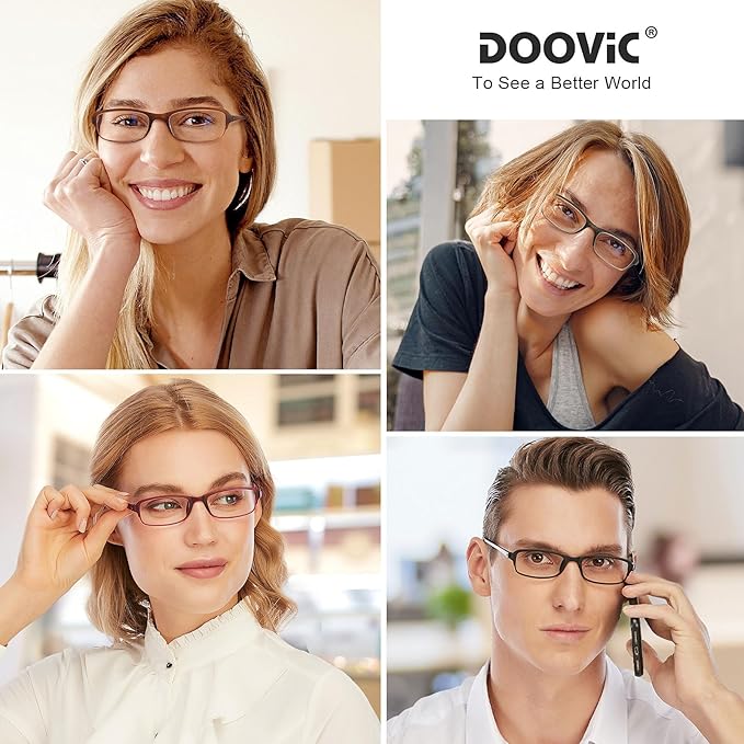 DOOViC 4 Pack Computer Reading Glasses Blue Light Blocking Anti Eyestrain Flexible Lightweight Readers for Women Men 1.25 Strength