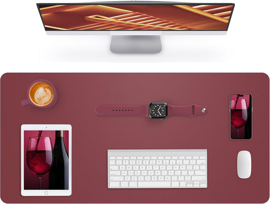 Leather Desk Pad Protector,Mouse Pad,Office Desk Mat, Non-Slip PU Leather Desk Blotter,Large Desk mat,Waterproof Keyboard mat for Office/Home/Decor (Burgundy Red,35" x 17")