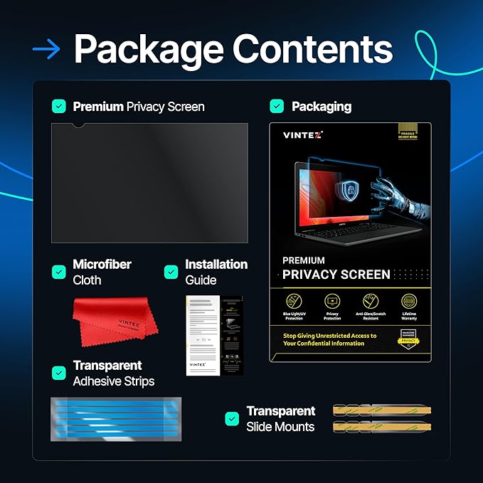 VINTEZ 14 Inch 16:10 Privacy Screen for Computer Monitor and Laptop - Anti Glare Protector Film Blue Light Filter Eye Protection - Computer Screen Privacy Shield, [1 Pack]