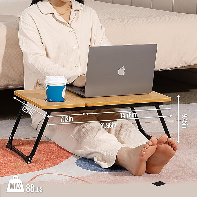 Laptop Desk for Bed Couch, Adjustable Foldable Bed Table with Cup Holder, Breakfast Serving Tray, Portable Laptop Lap Desk Stand for Working Reading Writing Eating Gaming (Bamboo Pattern)