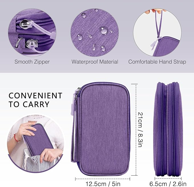Skycase Zipper Pencil Pouch for girls - Double Layers Special Pencil Case Cute, Tech Organizer Travel Case, All-in-One Large Capacity Pencilcase for College Student Teen,Travel Essentials, Purple