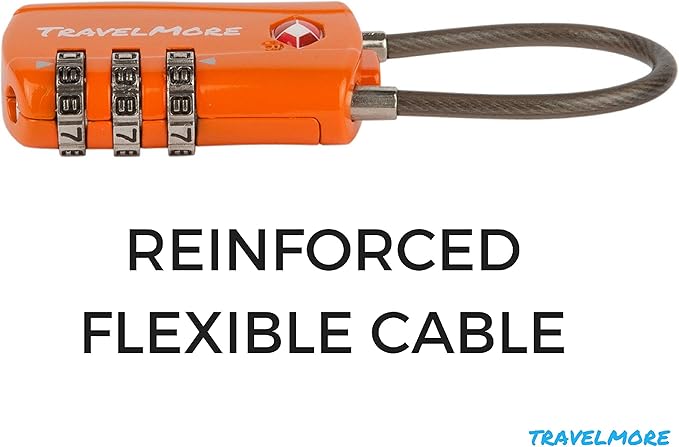TravelMore 10 Pack TSA Approved Travel Combination Cable Luggage Locks for Suitcases - Orange