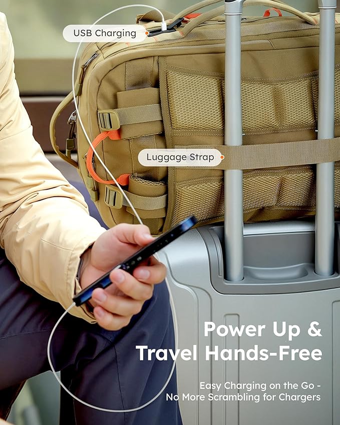 Tolaccea Carry on Travel Backpack, TSA Friendly Flight Approved Laptop Backpack Duffle Bag for Men Women with Dual Laptop Storage for 17.3", USB Charging Port, Business Rucksack 40L-50L Expandable