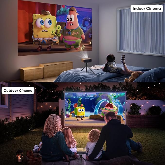 Mini Projector, 2025 Upgraded 1080P HD Projector, Portable Projector with Bluetooth, Movie Projector Compatible with Smartphone/Laptop/TV Stick/HDMI/USB