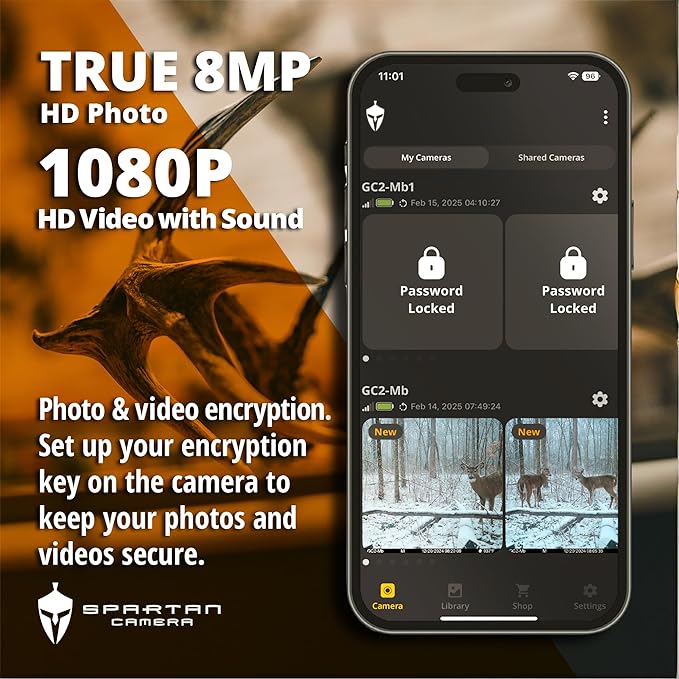 Spartan Camera 2025 Upgrade 2 Pack GoCam2 Cellular APP Control Trail Camera, 4G LTE, 1080P Video, FHD Photos, No Glow, Night Vision, Motion Activated, IP65 Water Resistant (Spartan Areus, AT&T)