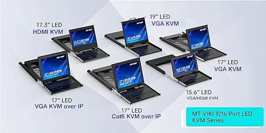 MT-VIKI Rack Mount KVM, 8 Port KVM VGA Switch w/15.6'' LCD Monitor, 1080P, Mount into 23.6-31.5'' deep Server Cabinet, Integrated Touchpad+Keyboard+8 KVM Cables