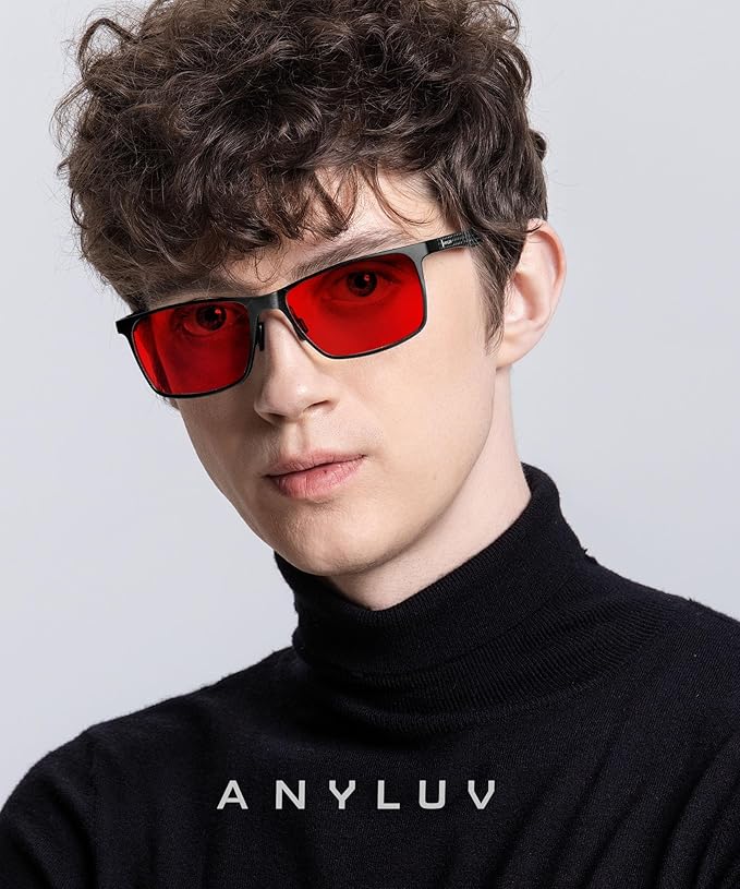 ANYLUV Blue Light Glasses Men, Relieve Eyestrain and Eye Protection, Al-Mg Metal Computer Blue Light Blocking Glasses