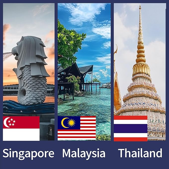 SIM Card for Singapore, Malaysia, Thailand – Prepaid Data Plans | 2GB Daily Data only,7 Days | 4/5G High-Speed Internet | Ideal for Travelers