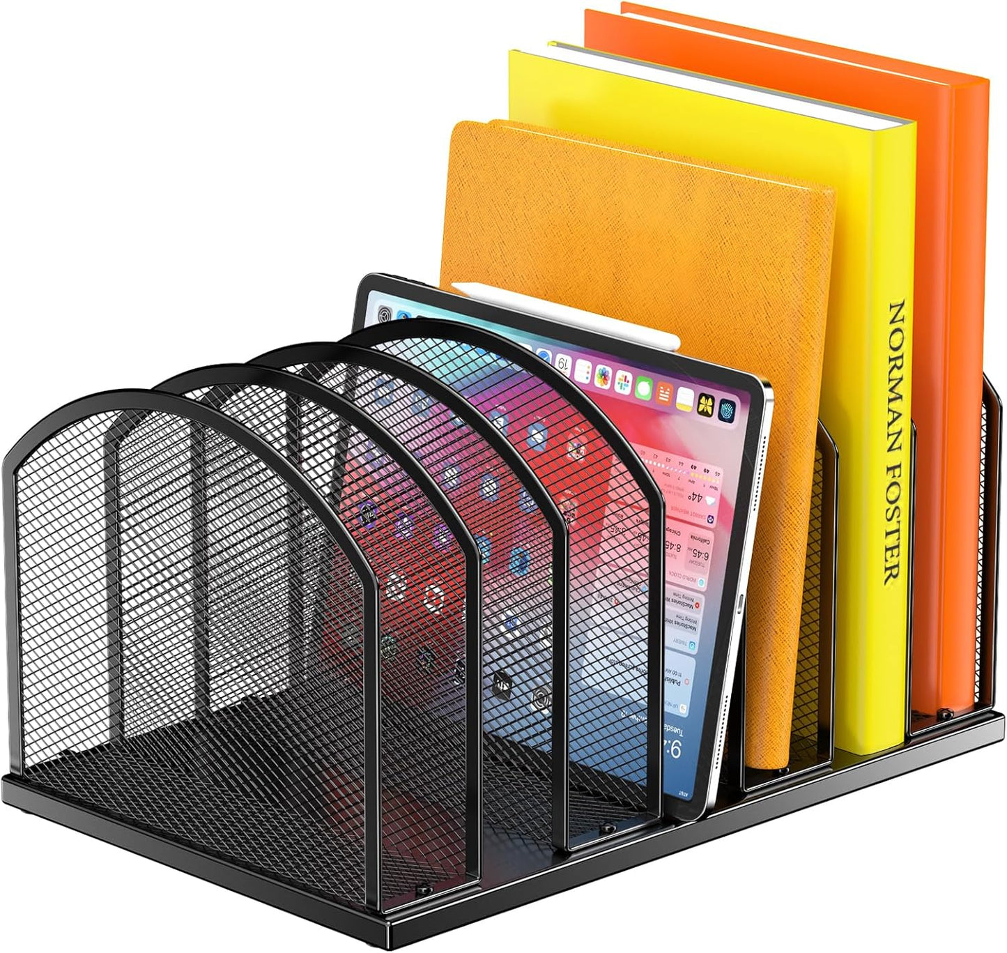7-Section Metal Upright File Sorter Organizer，Office Small Letter Sorter Desktop File Organizer Metal Mesh Iron Sole, Black