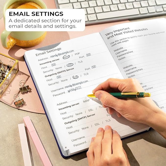 Clever Fox Password Book with alphabetical tabs. Internet Address Organizer Logbook. Large Password Keeper for Website Logins (Dark Blue)