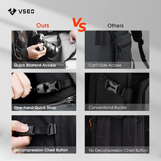 VSGO Black Snipe Camera Backpack 16L – Lightweight 1.1kg Professional DSLR/SLR Photography Bag for Sony, Canon, Nikon Cameras, DJI Stabilizers, Travel & Outdoor Use