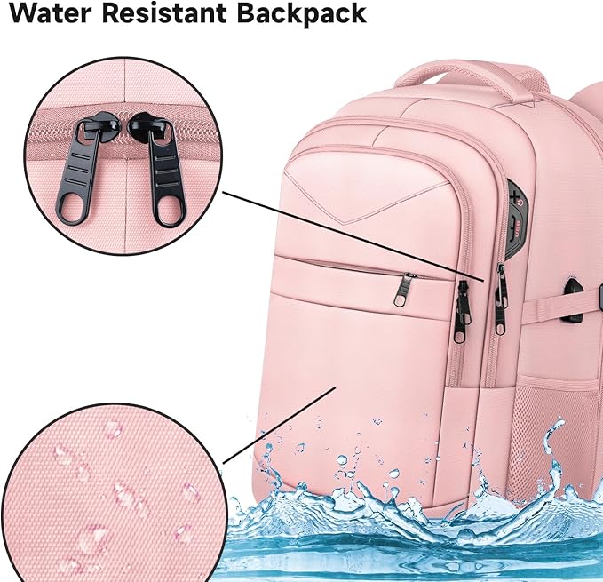 Lapsouno Business Laptop Backpack,Travel Backpack, Carry on Backpack for Women, TSA 15.6 Inch Travel Laptop Backpack with USB Port, College School Business Backpack for Women, Light Pink