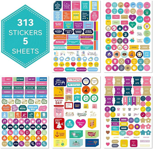 Ospelelf Planner Stickers, 5 Sheets Calendar Stickers Pack, Inspirational Motivational Quotes Festivals Label Sticker, for Decorating Organizers Scrapbooks Laptops Cups