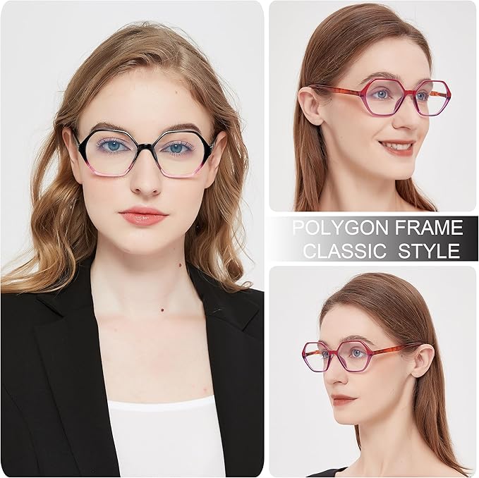 EYEURL 4-Pack Reading Glasses for Women Blue Light Blocking Computer Glasses Vintage Design Diamond Shaped Frame Readers for Women Men Anti Glare Filter Lightweight Spring Hinge Eyeglasses,2.75