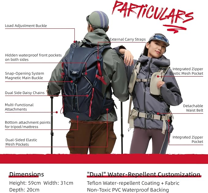 VSGO Pocket Ranger Expandable 35L-43L Photography & Outdoor Backpack – 35L Lightweight Waterproof Camera Bag for Hiking, Mountaineering, Travel