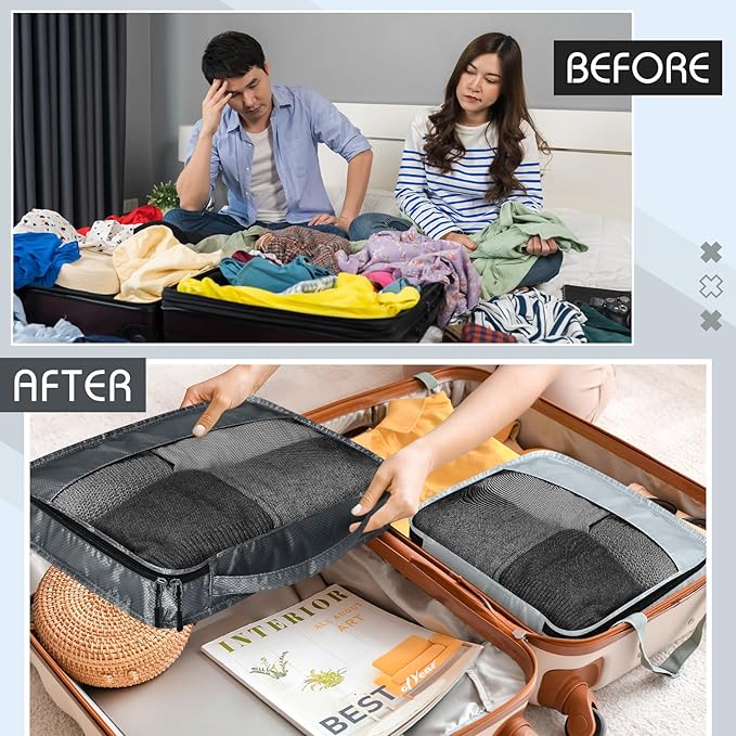 5 Pcs Packing Cubes for Suitcase Large Travel Cubes Carry on Luggage Organizer Bags for Clothes Accessories(Mixed,Gray)