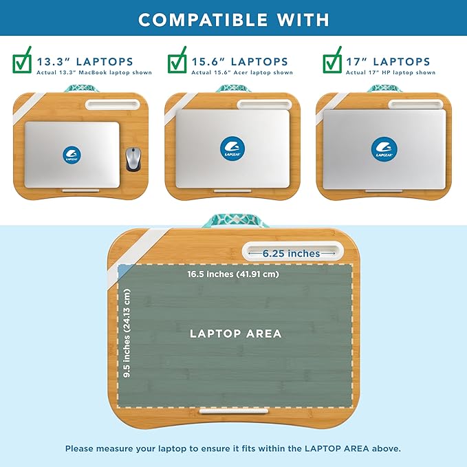 LAPGEAR Designer Lap Desk 2-Pack with Storage Basket, Phone Slot & Device Ledge – Aqua Trellis – Fits Laptops up to 15.6" – Style No. 70422