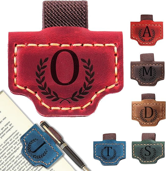 Personalized Bygone Mark Bookmark with Pen Holder, Leather Magnetic Bookmark 26 Letters Name Initial Bookmarks for Readers, Book Lover Gifts for Women Men Notebook Accessories (Red, O)