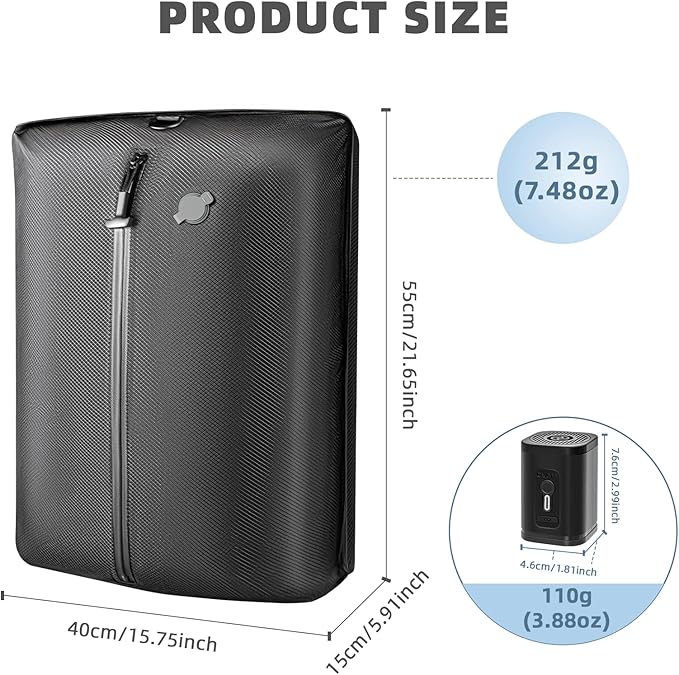 Luvan Travel Vacuum Bags for Luggage with Wireless Pump, Reusable Space Saver 33L Compression Clothing Packing Storage Organizer Cube for Carry On Suitcases and Backpack, IP67 Waterproof (1PC+1 Pump)