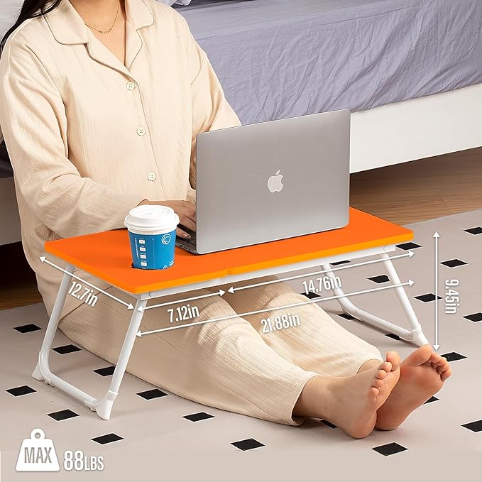 Laptop Desk for Bed Couch, Adjustable Foldable Bed Table with Cup Holder, Breakfast Serving Tray, Portable Laptop Lap Desk Stand for Working Reading Writing Eating Gaming (Orange)