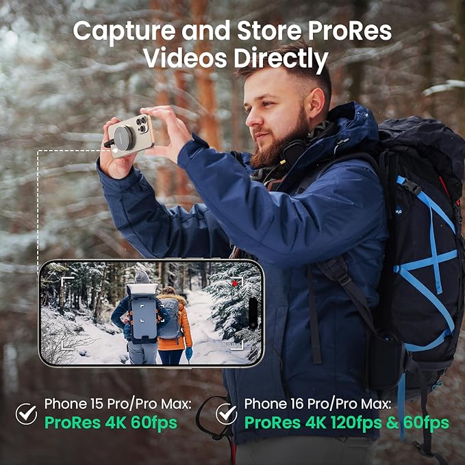 4TB Magnetic Portable SSD, External Solid State Drives with USB-C 3.2 Gen 2x2, Speed Up to 2000MB/s, Compact & Durable, Compatible with iPhone 15/16 Series and Other USB-C Devices, Grey