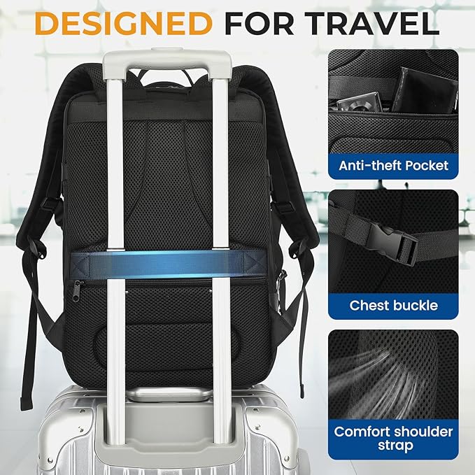 Expandable Travel Backpack for Men Women,Large Carry on Backpack Suitcase with USB Charging Port,Mochila Bag fits 17.3" Laptop TSA Approved, Waterproof Weekender Business Hiking Casual Gifts