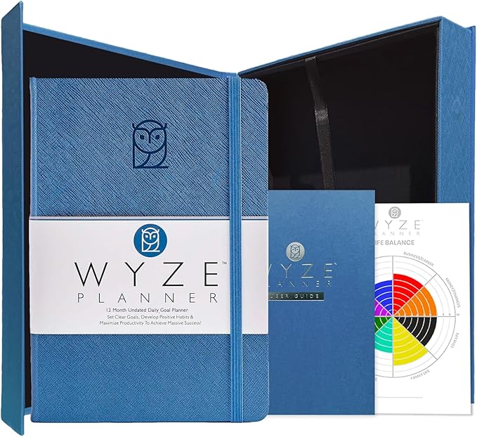 Undated Daily Planner – 1-Year B5 Productivity Organizer with Two-Page Weekly Spread, Goal Setting, Habit Tracker, Weekly & Monthly Pages – Hardcover Time Management Notebook (Blue)