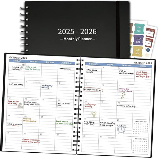 Monthly Planner 2025-2026 (7.4'' x 9.6''), 18 Months Calendar Planner from Jul 2025-Dec 2026, 2025 Agenda with Pocket, 120GSM Paper, Black