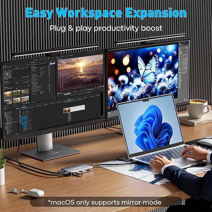 USB C Docking Station Dual Monitor with 2 HDMI, 6-in-1 USB C Hub, Laptop Docking Station with 4K 60Hz HDMI, 3 USB-A, 100W PD Charging, Thunderbolt Dock Compatible with Dell, HP, Lenovo, Surface