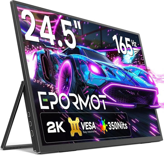 Portable Monitor 24.5” 165HZ, 2K Portable Gaming Monitor with FreeSync, HDR, 180°Adjustable Kickstand & VESA, 350Nits QHD IPS Large Travel Gaming Second Screen for Laptop, Game Console
