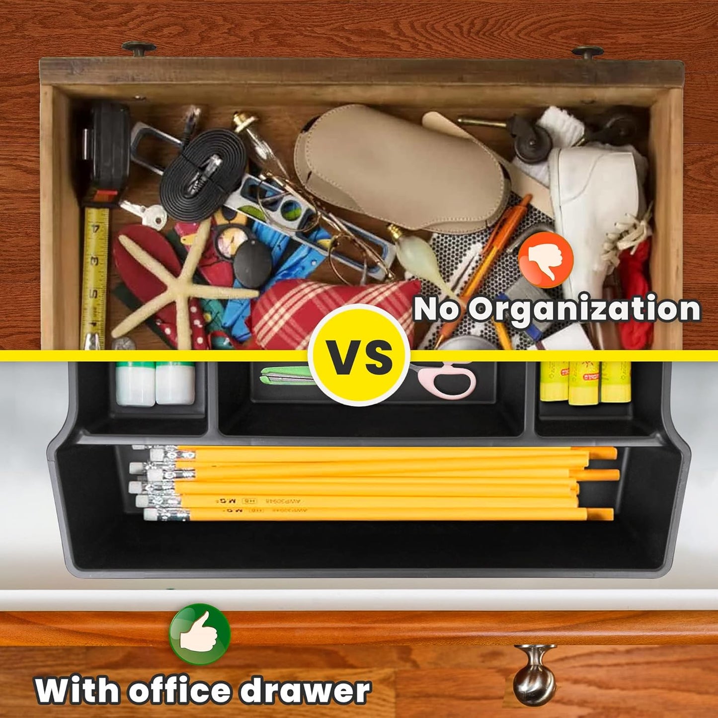 Manaloom Extra Deep Drawer Organizer Tray - 8 Compartment Desk Drawer Tray Dividers - 2 Pack