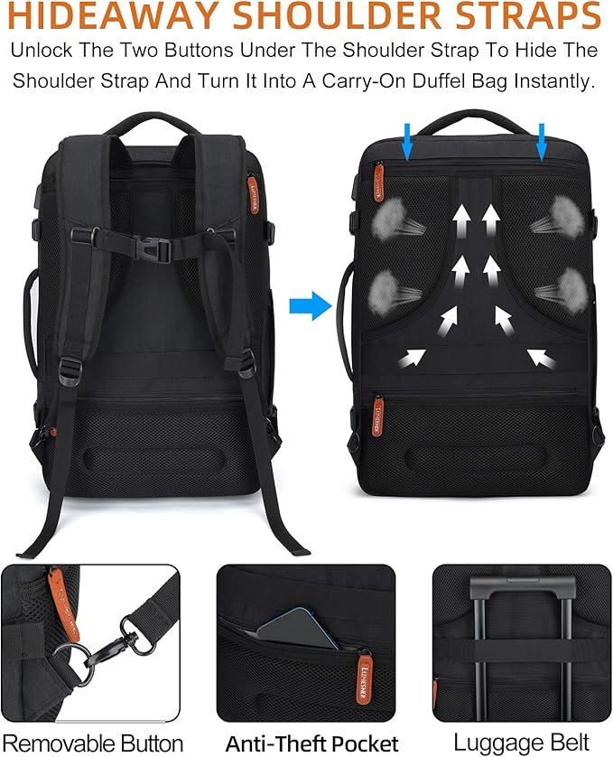 Travel Laptop Backpack,42L Carry on Luggage, Flight Approved Expandable Backpack,Business Anti Theft Weekender Bags for Women Men, Water Resistant Expandable Backpacks With 4 Packing Cubes