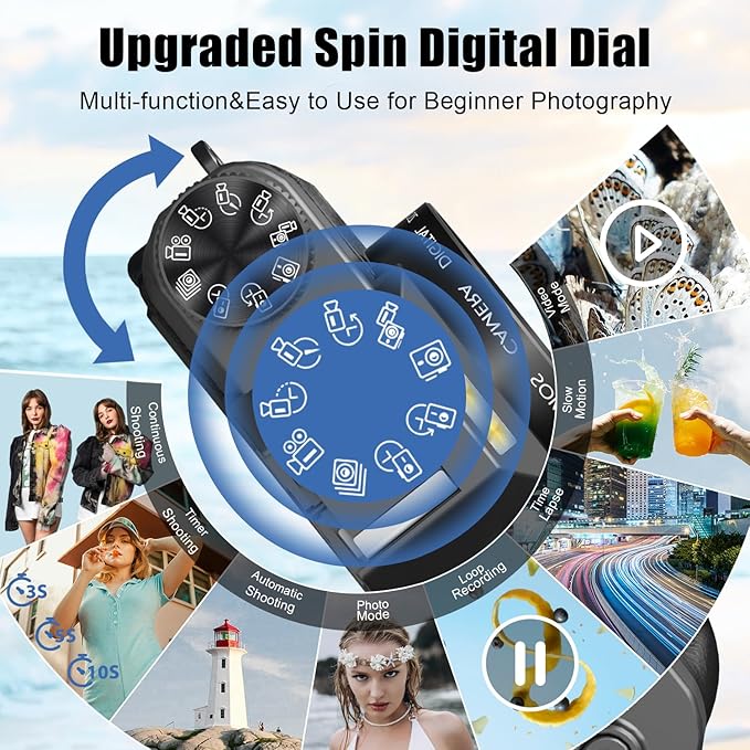 6K Digital Camera for Photography, 64MP Vlogging Camera for YouTube with 3" 180° Flip Screen, 16X Zoom Autofocus Compact Travel Beauty Cameras for Teens, with 32GB Micro SD Card