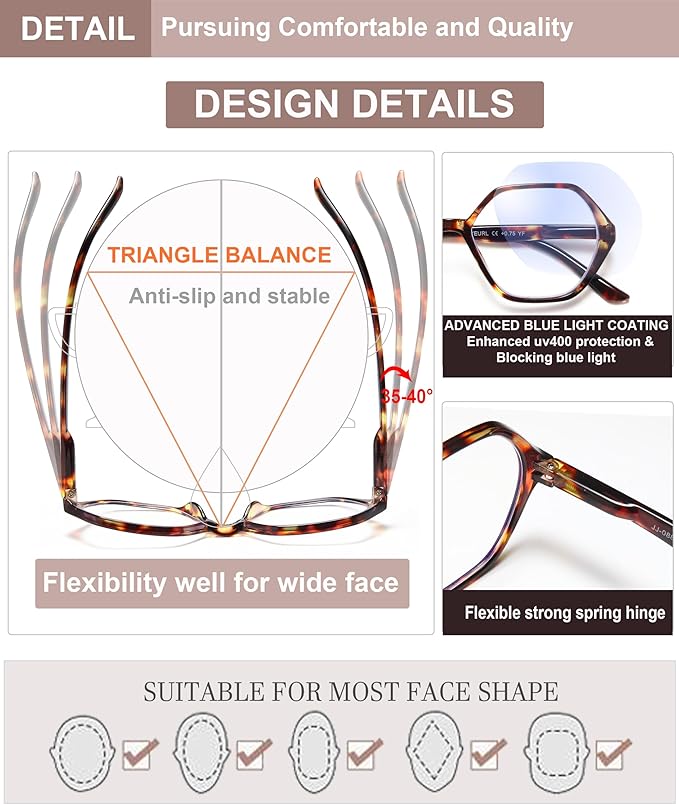 EYEURL 4-Pack Reading Glasses for Women Blue Light Blocking Reading Glasses Vintage Design Diamond-Shaped Frame Spring Hinge Readers for Women Men Anti Glare Filter Lightweight Eyeglasses,2.25