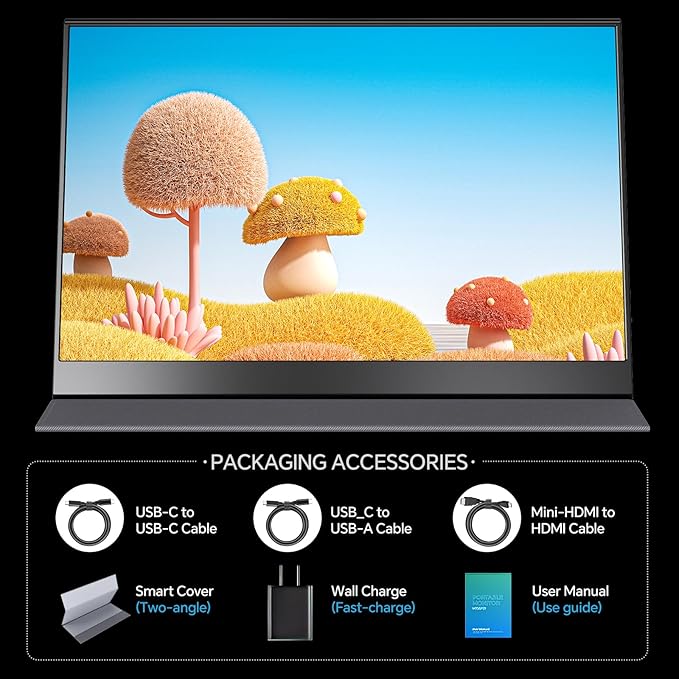 Yxk 4K Portable Monitor 15.6" 3840x2160 UHD USB-C HDMI Laptop, 100% RGB IPS Computer Gaming Display HDR Travel Speakers & Smart Cover for Laptop Xbox PS5 Switch PC Phone