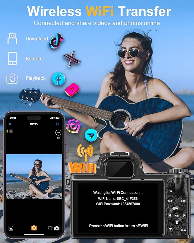 True 5K Digital Camera for Photography - 80MP WiFi Vlogging Camera for YouTube with 4.0" Touch Screen - UHD Autofocus Video Cameras with One-Touch Macro, 18X Zoom, Lens Cap, 3000mAh Battery, 32GB Card