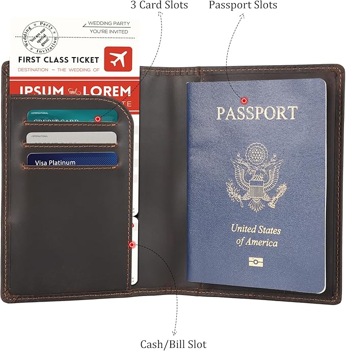 Polare Slim RFID Blocking Leather Passport Holder Travel Bifold Wallet For Men (Dark Brown with AirTag Holder)