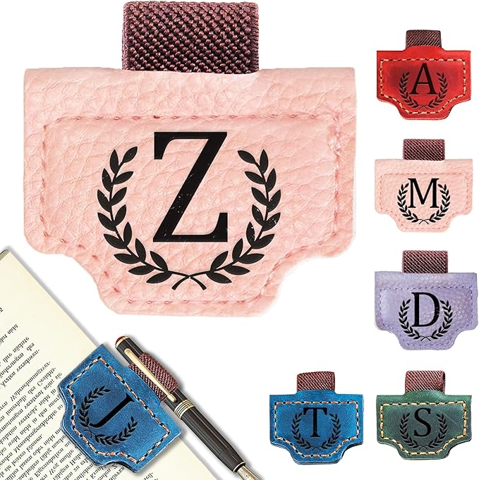 Personalized Bygone Mark Bookmark with Pen Holder, Leather Magnetic Bookmark 26 Letters Name Initial Bookmarks for Readers, Book Lover Gifts for Women Men Notebook Accessories (Pink, Z)