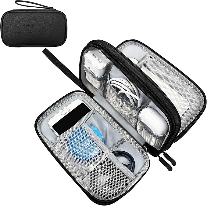 SUNRISING Travel Electronic Organizer Bag - Portable Waterproof Double Layer Large Capacity Storage Case for Charger, Cables, Phone, Earphone, Flash Drive & More Travel Essentials (Black)