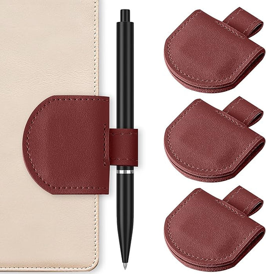 Magnetic Pen Loop Holder, Pencil Holder for Notebooks, Journals, Calendars, PU Leather 3 Pack