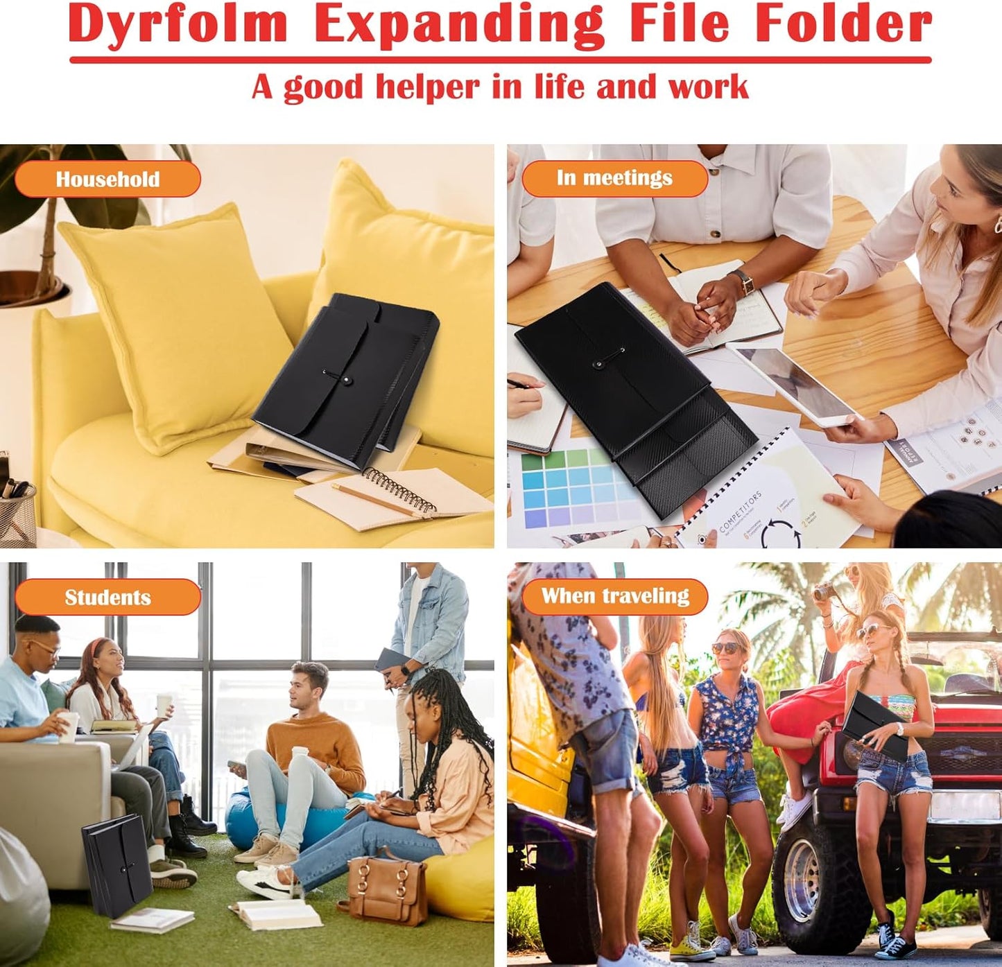 3 Pcs Accordion Folder 13 Pocket Expanding File Folder,Plastic Accordion File Organizer with Labels,Accordian Filing Folder,A4 Letter Size Paper Document Receipt Organizer for Office Home