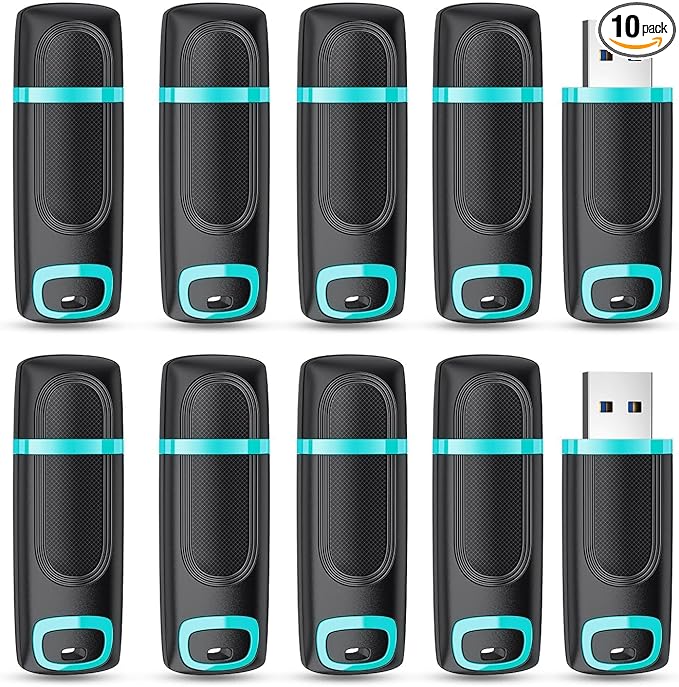 RAOYI 10 PCS 8GB USB 2.0 Flash Drive Thumb Drive Memory Stick Jump Drive Zip Drive for Data Storage and Backup (10 Pack, Cyan)
