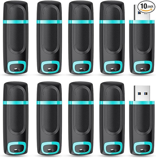 RAOYI 10 PCS 8GB USB 2.0 Flash Drive Thumb Drive Memory Stick Jump Drive Zip Drive for Data Storage and Backup (10 Pack, Cyan)